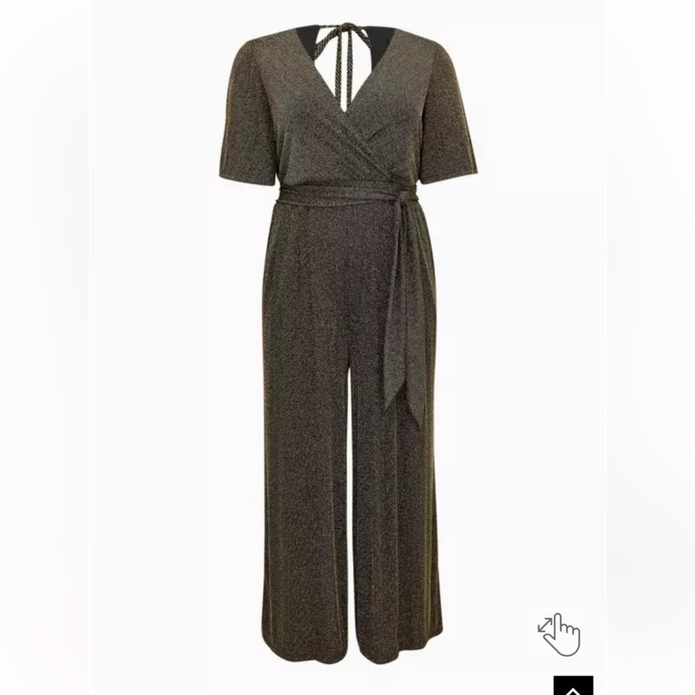 NWT Torrid Black Gold Shimmer Jumpsuit 1X Surplice Wide Leg Evening Formal - Picture 5 of 5
